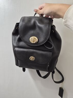Coach Black Leather Backpack Purse with Gold Hardware